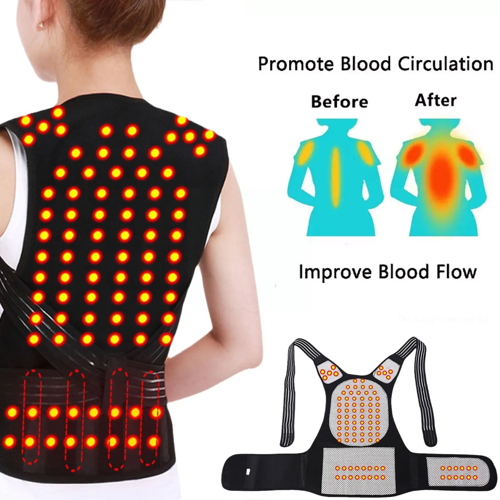 

Tourmaline Self-heating Magnetic Therapy Waist Back Support Belt Lumbar Brace Spine Corrector Pain Shoulder Posture Relief U2J9