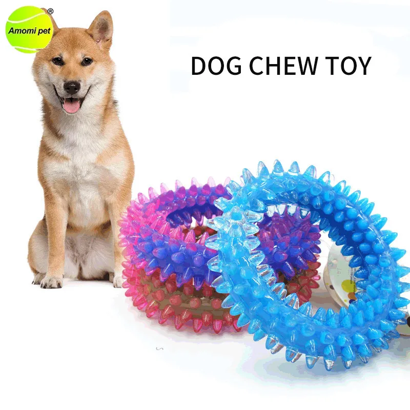 

Pet Dog Chew Toy Thorn Ring Bite Toys Puppy Dogs TPR Teeth Cleaning Interactive Training Squeaky Toy Dog Accessories