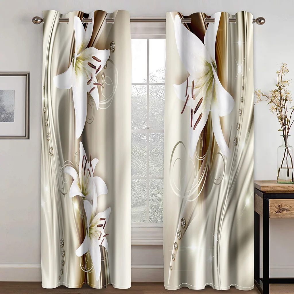 

Metal Flowers Series Sunshade Curtains Deluxe Living Room Bedroom Decoration Digital Printing Custom Thin Curtains