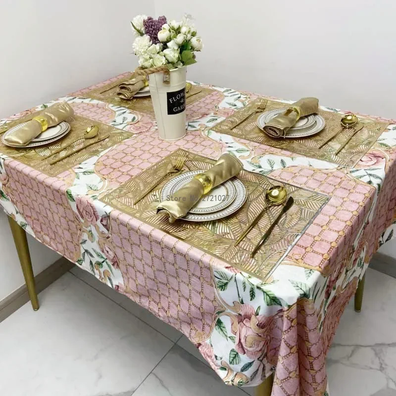 

Velvet American Pastoral Palace Light Luxury Pink Flower Tablecloth Rectangular Coffee Table Dining Table Hotel Tablecloth