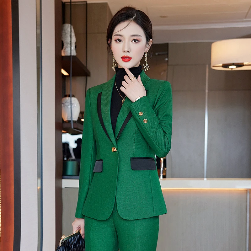 

Asian Trend Winter Fashion Professional Uniform Blazers and Pants For Women Luxury Business Long Sleeve Office Lady Coat Suits