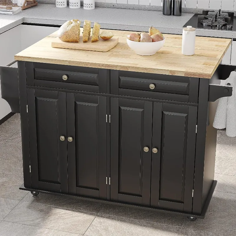 

Rolling Kitchen Island with Drop Leaf – Movable Kitchen Carts on Wheels Island with Storage Cabinet, Island Table