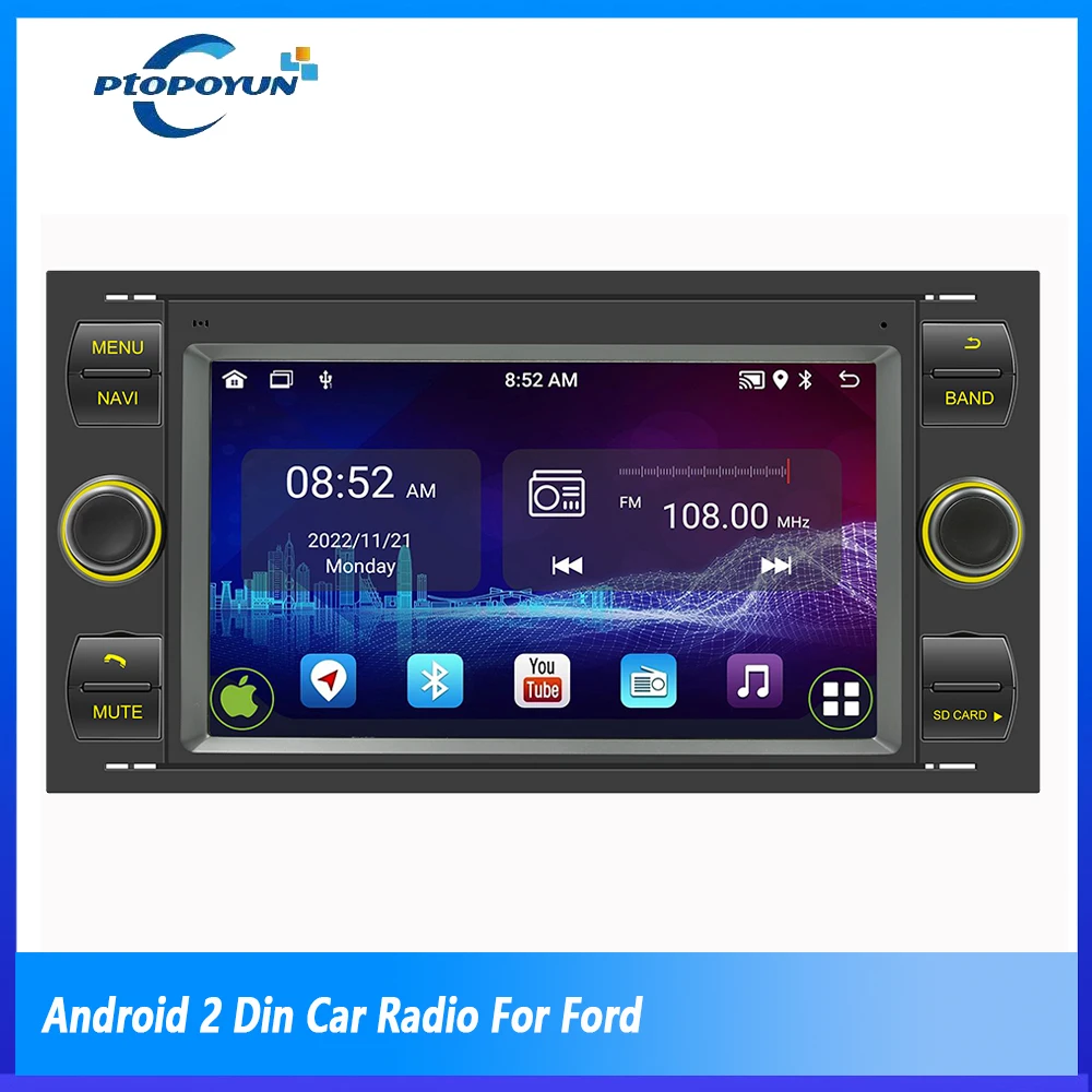 

Ptopoyun 2din Android Autoradio Stereo GPS Carplay Car Radio Multimedia Video For Ford Focus 2 Mondeo S C Max Kuga Fiesta Fusion