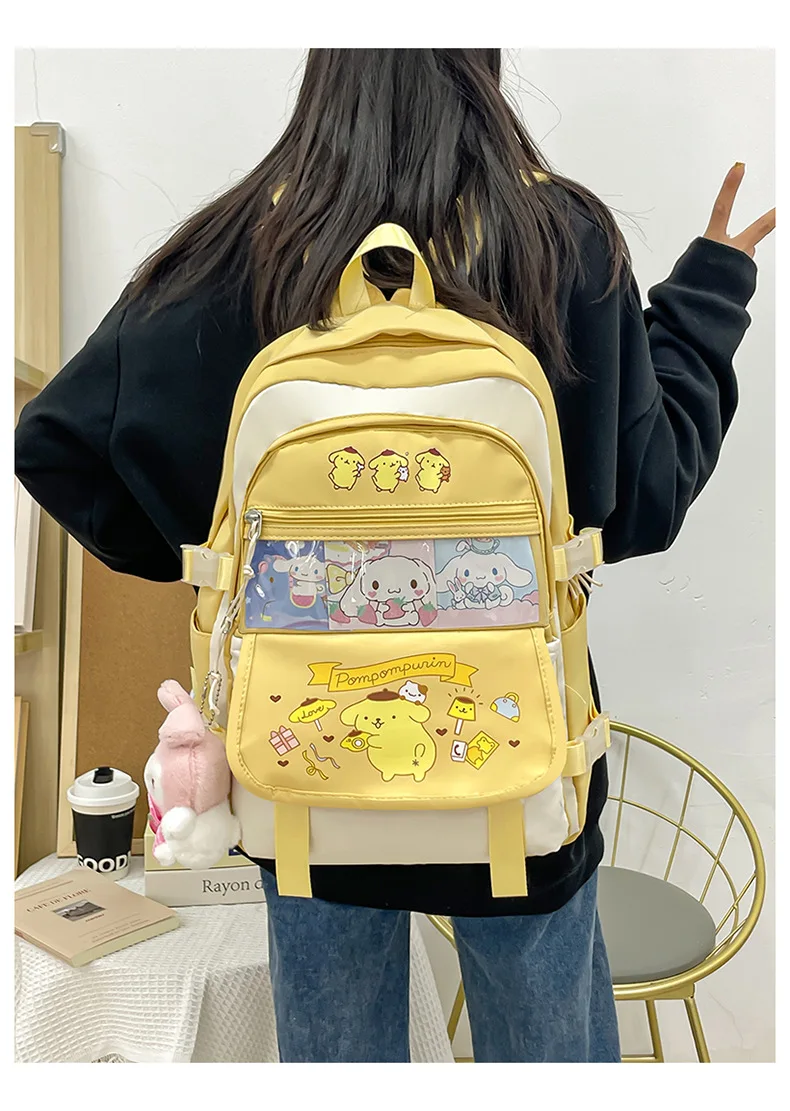 Kawaii Pompompurin Backpack With My Melody Plush Pendant Kawaii Pompompurin Backpack With My Melody Plush Pendant