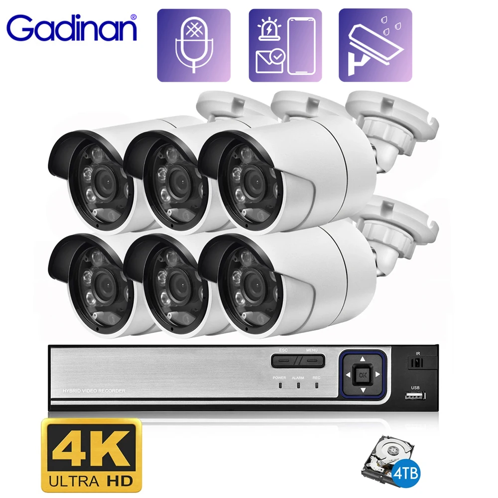 Система наружного видеонаблюдения Gadinan, 4K, 8 Мп, 4 канала/8 каналов, с функцией ночного видения 
Система наружного видеонаблюдения Gadinan, 4K, 8 Мп, 4 канала/8 каналов, с функцией ночного видения