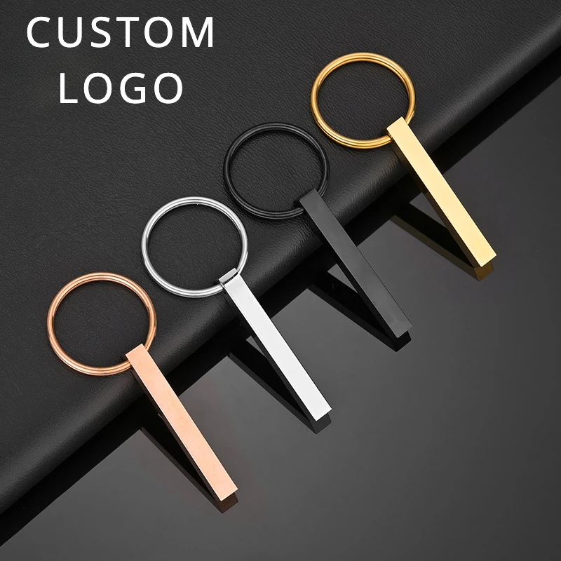 

Customized 3D Bar Keychain with Mirror Laser Engrave Stainless Steel Key Chain Ring Personalized Rectangular Keyring Gifts