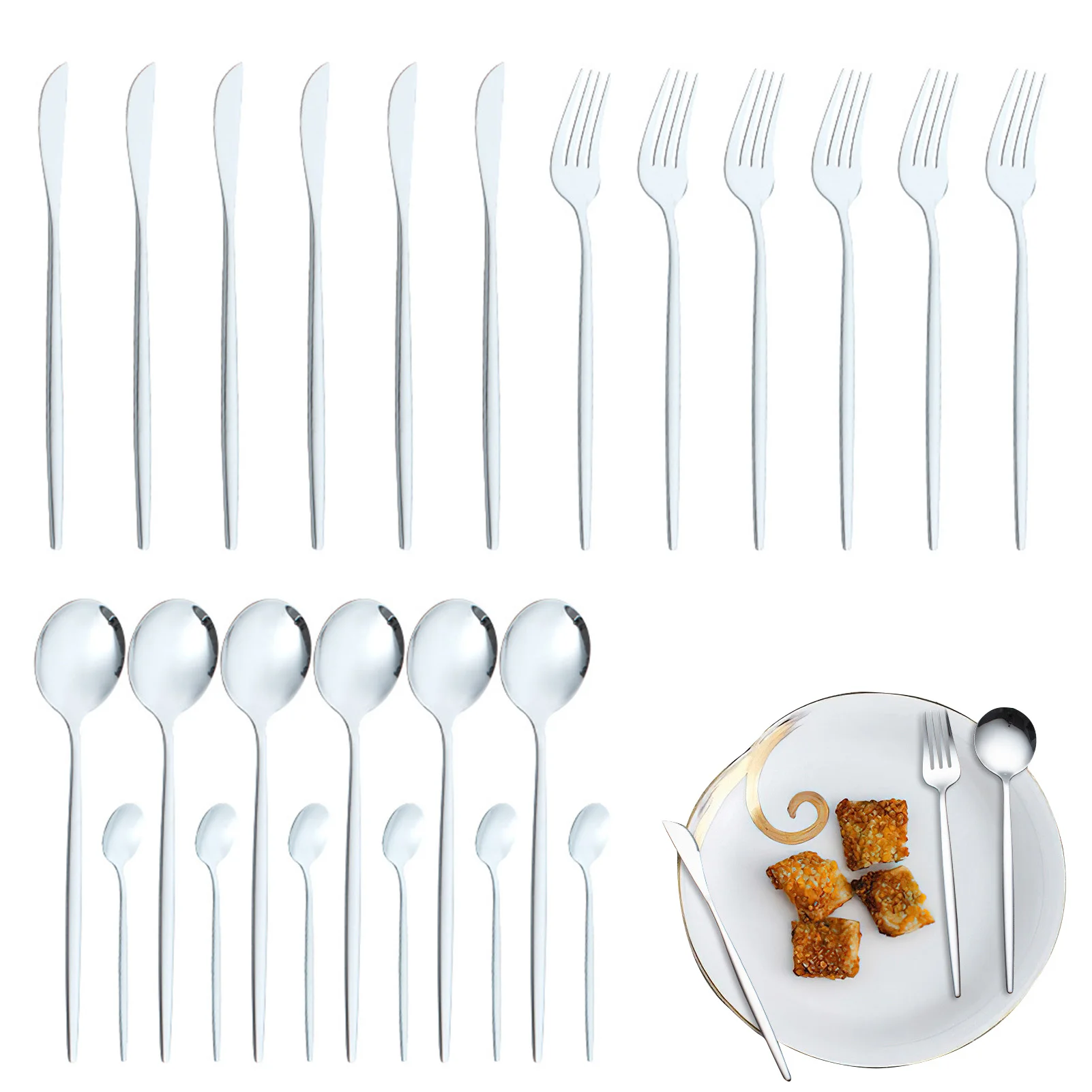 24-Piece Stainless Steel Cutlery Set 24 Pcs Stainless Steel Flatware Cutlery Set Include Forks Spoons Knives Set Mirror Polished
24-Piece Stainless Steel Cutlery Set 24 Pcs Stainless Steel Flatware Cutlery Set Include Forks Spoons Knives Set Mirror Polished