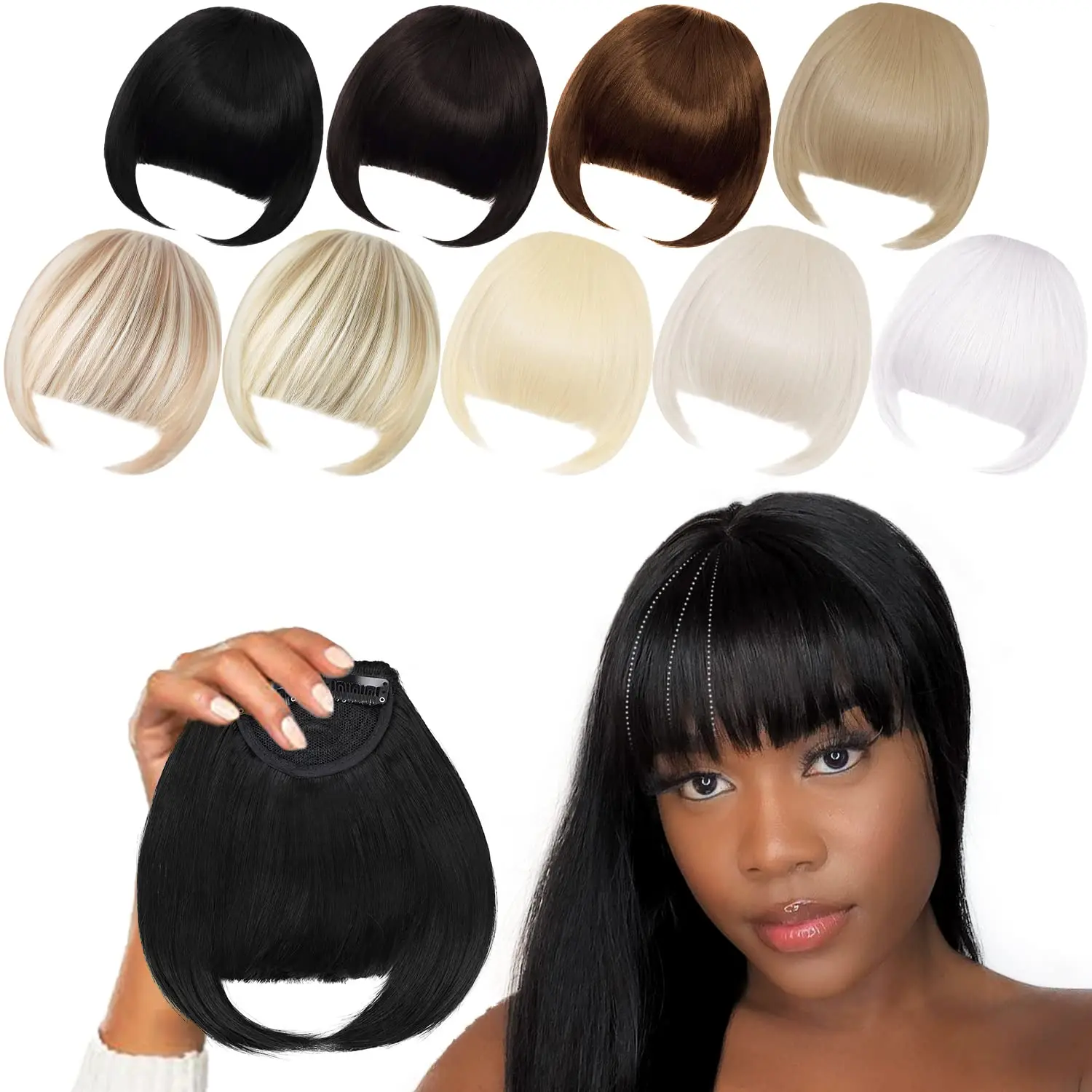 

Synthetic Bangs Hair Clip In Extensions Natural Fringe Bangs Clip In Front Neat Flat Bang One Piece Straight Hairpiece For Women