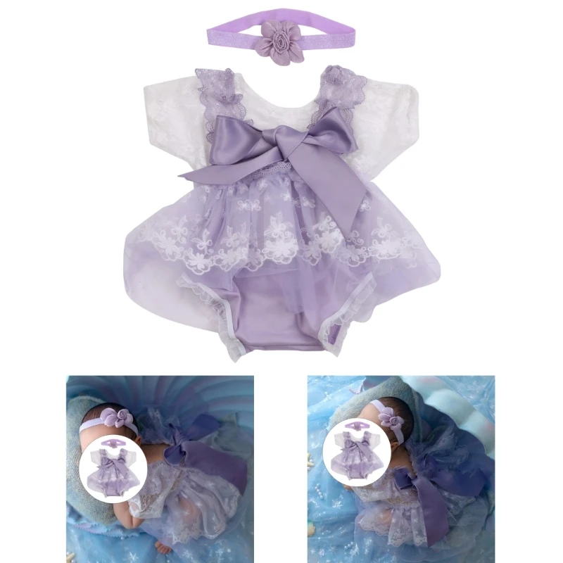 

Newborn Lace Backless Romper with Floral Headband Set for Memorable Photoshoots