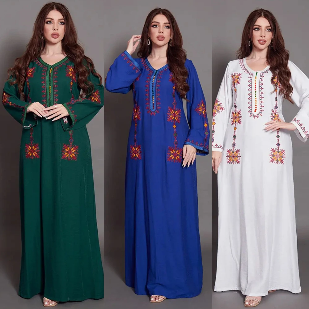 

Eid Party Morocco Embroidery Abayas Women Muslim Long Maxi Dress Turkey Arabic Kaftan Dubai Gown Femme Vestidos Jalabiya Ramadan