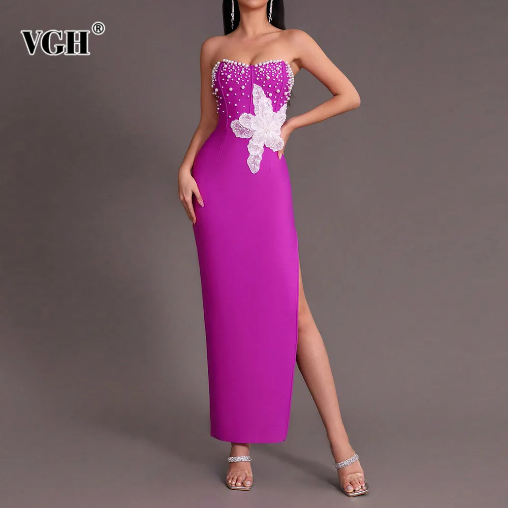 VGH Solid Spliced Pearls Elegant Dresses For Women Strapless Sleeveless Backless High Waist Patchwork Appliques Dress Female New
VGH Solid Spliced Pearls Elegant Dresses For Women Strapless Sleeveless Backless High Waist Patchwork Appliques Dress Female New