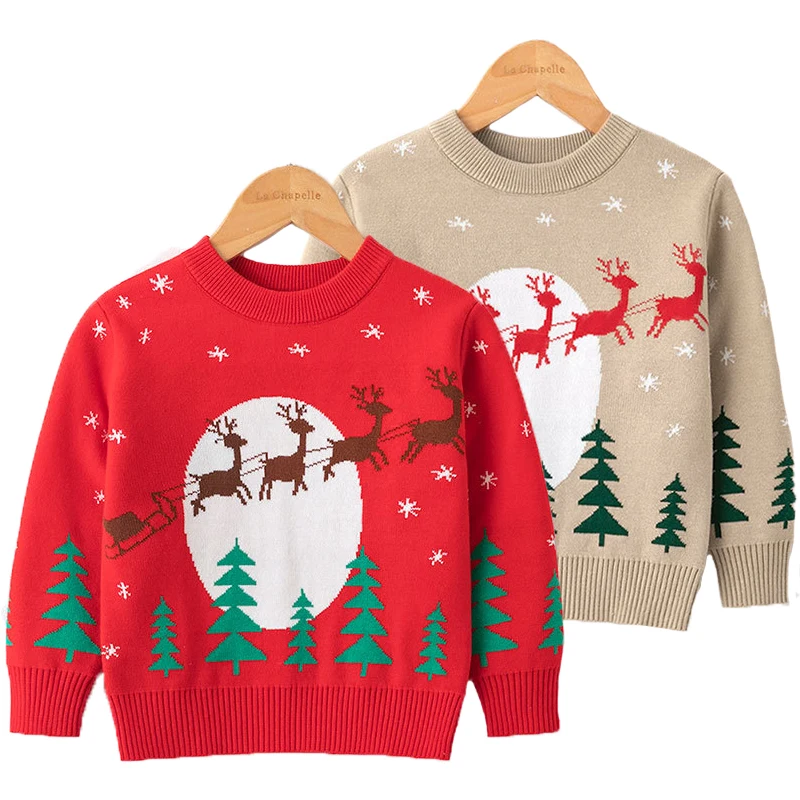 

2023 New Winter Boys Girls Sweater 2-8 Years Thick Knitted Bottoming Deer Pattern Shirt For Kids Children Christmas Present