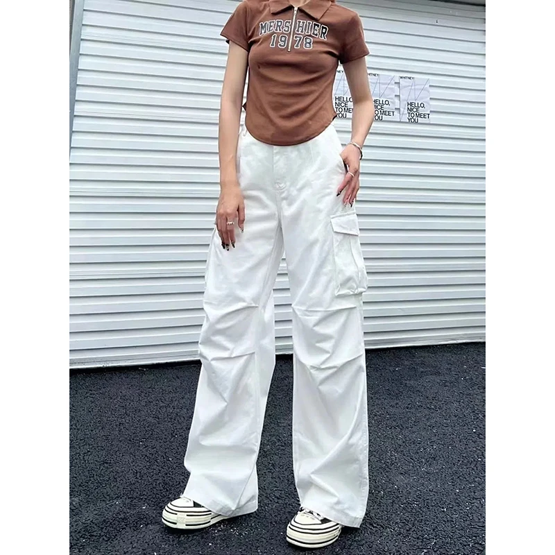 100% Cotton Vintage White Women Cargo Pants Y2K Summer Bf High Waist Loose Pockets Wide Leg Trousers Fashion Hip Hop Streetwear
100% Cotton Vintage White Women Cargo Pants Y2K Summer Bf High Waist Loose Pockets Wide Leg Trousers Fashion Hip Hop Streetwear