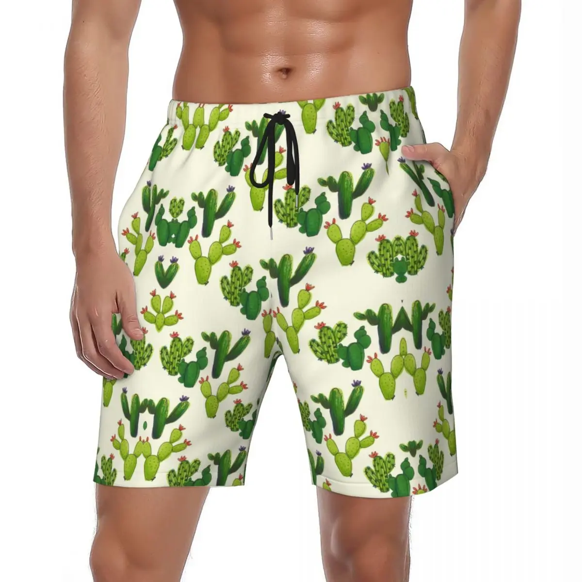 

Забавные пляжные шорты С КАКТУСОМ, Летние Гавайские зеленые спортивные пляжные шорты для фитнеса, мужские удобные стильные плавки оверсайз