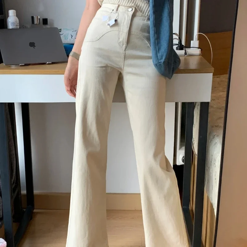 

High Waist Shot Women's Jeans Straight Leg Trousers Off White Pants for Woman with Pockets Unique New in Cowboy Emo Aesthetic R