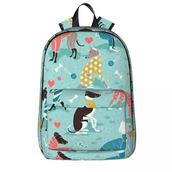 Greyhounds Dogwalk Aqua Background Backpacks Boys Girls Bookbag Children School Bag Kids Rucksack Laptop Rucksack Shoulder Bag