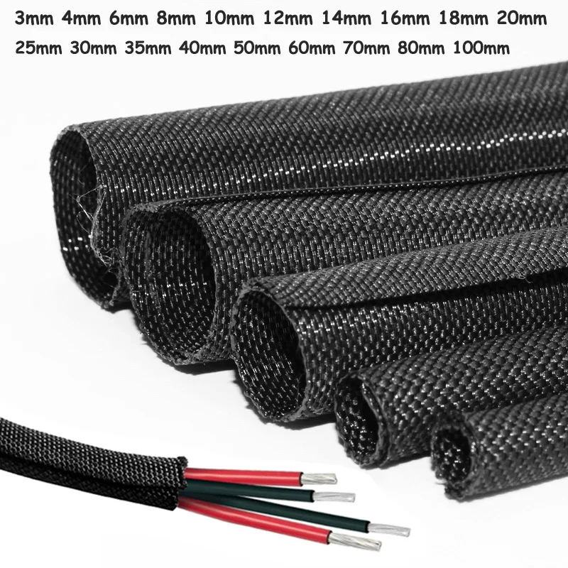 

1M 3mm-100mm Black Self Closing PET Expandable Braided Sleeve Self-Closed Flexible Tube Insulated Hose Wire Wrap Cable Protecter