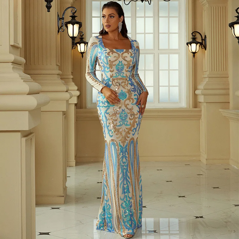 Sexy Square Neck Geometric Pattern Sequin Long Sleeve Skinny Party Maxi Dress Women Elegant Mermaid Evening Dresses Vestidos
Sexy Square Neck Geometric Pattern Sequin Long Sleeve Skinny Party Maxi Dress Women Elegant Mermaid Evening Dresses Vestidos