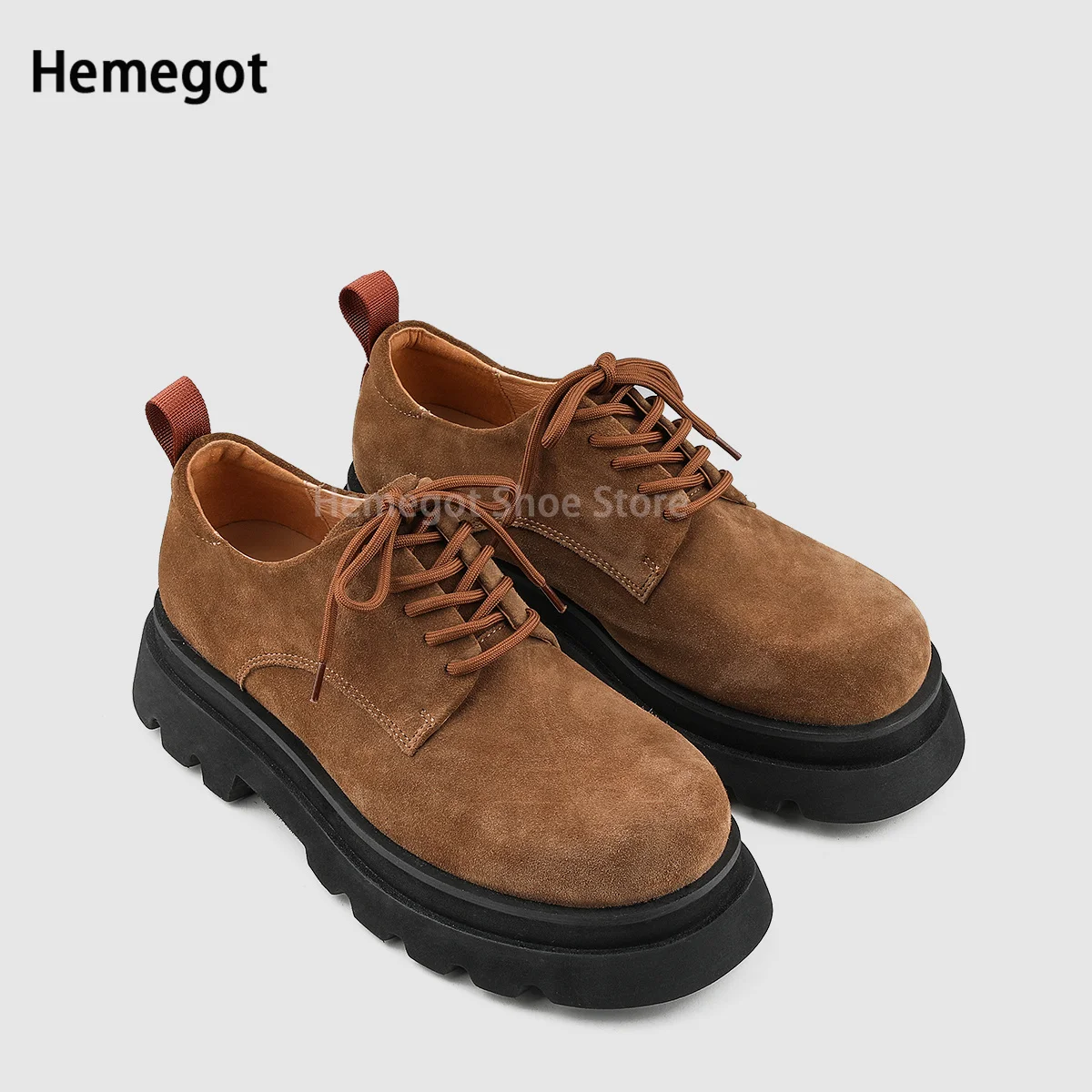 

Brown Thick-Soled Derby Shoes Men's Casual Leather Shoes Large-Toe Shoes Women's Couple Shoes Lace-Up Casual Shoes Unisex Shoes