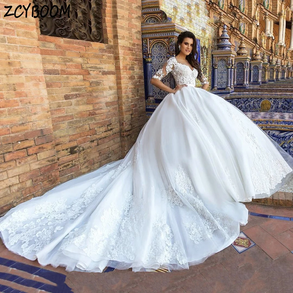 Elegant White V-Neck Appliques Tulle Half Sleeves Wedding Dress 2024 Ball Gown Floor Length Sweep Train Custom Made Bridal Gown
Elegant White V-Neck Appliques Tulle Half Sleeves Wedding Dress 2024 Ball Gown Floor Length Sweep Train Custom Made Bridal Gown
