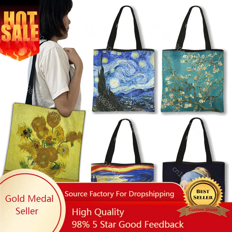 Van Gogh Painting Women Canvas Shoulder Bag High Capacity Tote Bag Aesthetics Shopping Bags Cotton Handbags Books Bag For Girls 
Van Gogh Painting Women Canvas Shoulder Bag High Capacity Tote Bag Aesthetics Shopping Bags Cotton Handbags Books Bag For Girls
