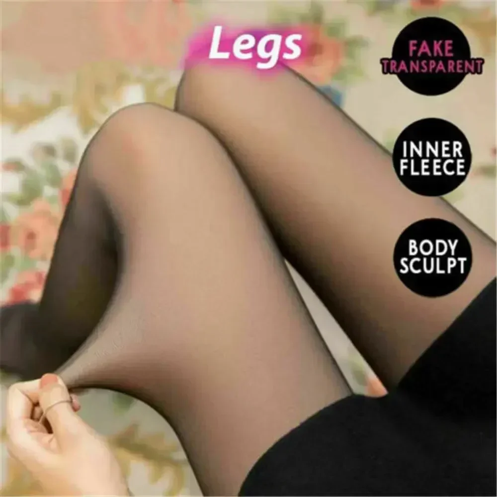 

Fleece 2023 Fake Black Stockings Translucent Women Girls Warm 85g-320g Winter Elastic Pantyhose Thick Tights