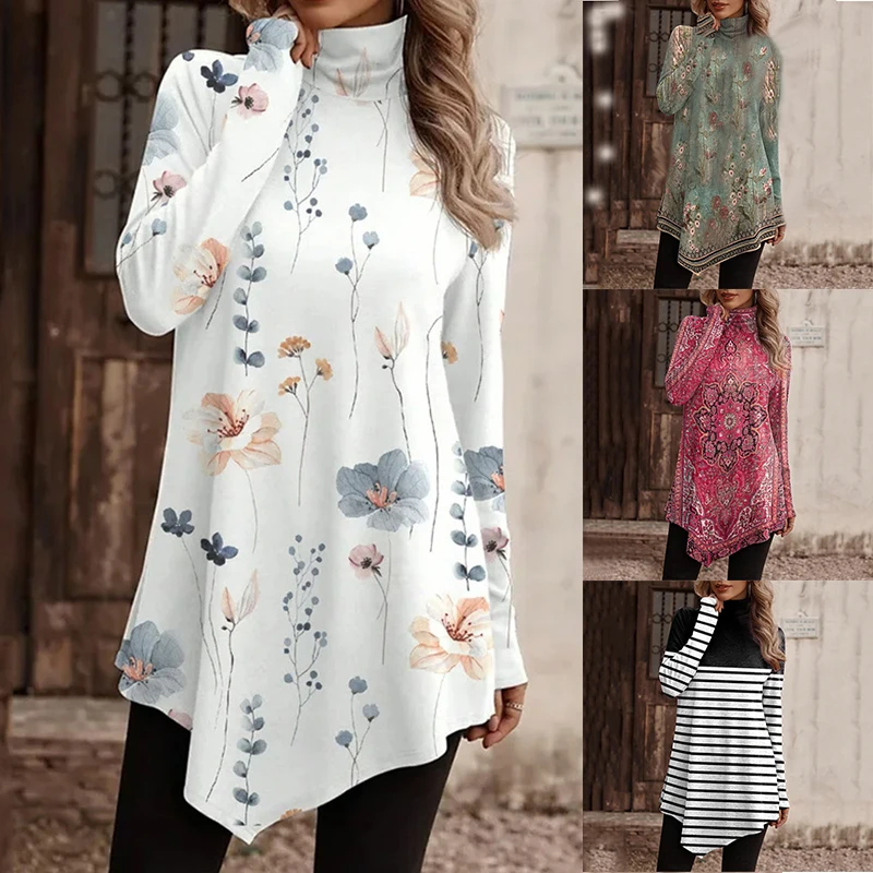 Autumn Ladies Print Long Sleeves Loose Casual Turtleneck Ethnic Style Long T-shirt Women's Top Winter Fashion Oversize Streewear
Autumn Ladies Print Long Sleeves Loose Casual Turtleneck Ethnic Style Long T-shirt Women's Top Winter Fashion Oversize Streewear