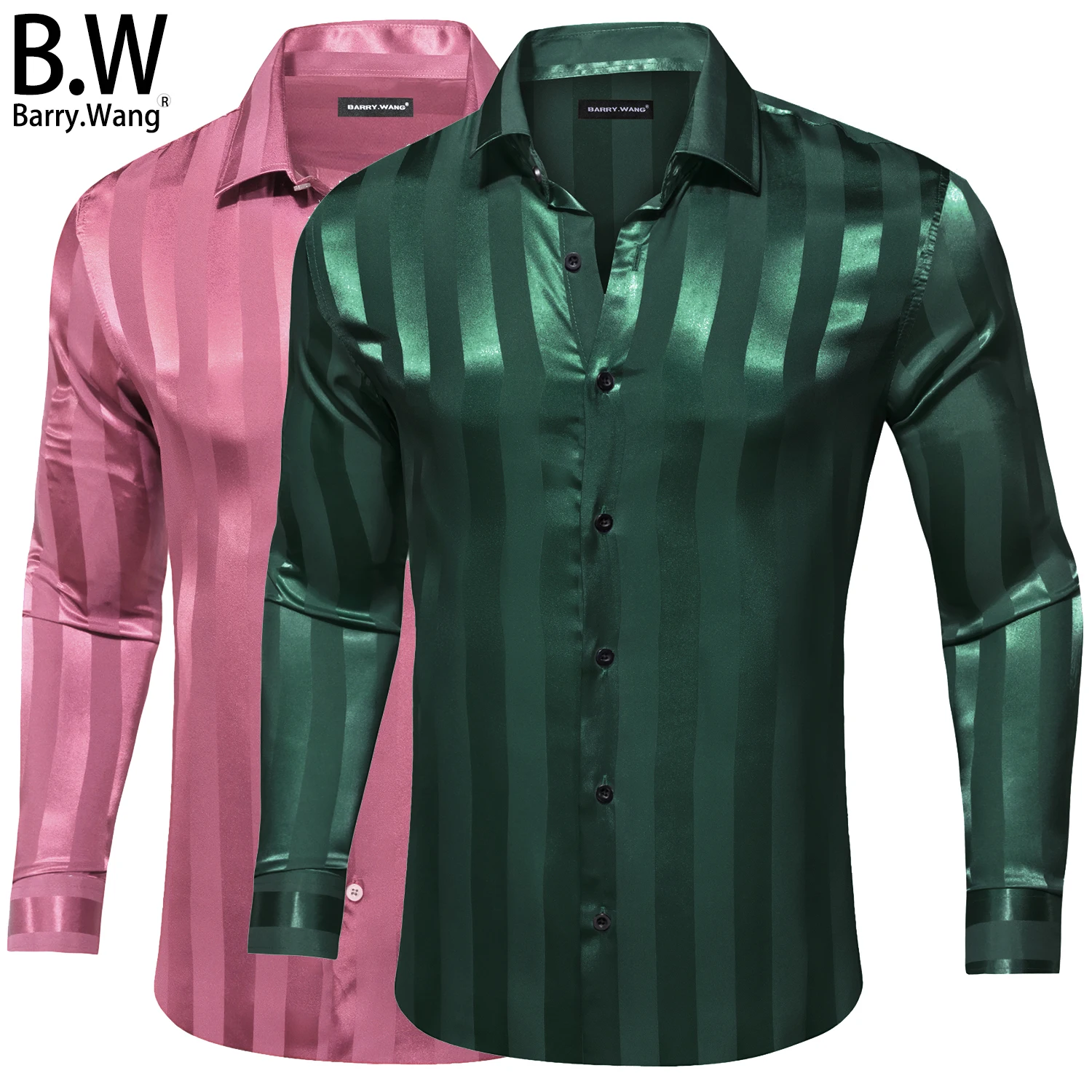 

Designer Silk Mens Shirts Jacquard Striped Long Sleeve 12 Colours Formal Casual Male Blouses Wedding Business Prom Barry.Wang