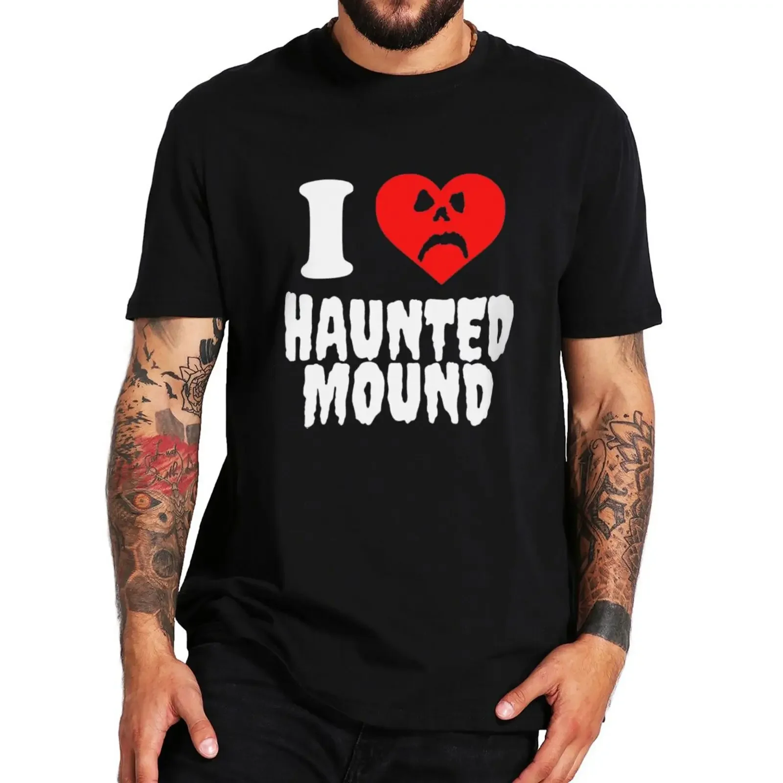 

Хлопковая футболка с коротким рукавом в стиле унисекс, футболка с сематари и надписью «I Love» и принтом в виде Круга с привидениями, популярные трендовые футболки с графическим рисунком в форме сердца