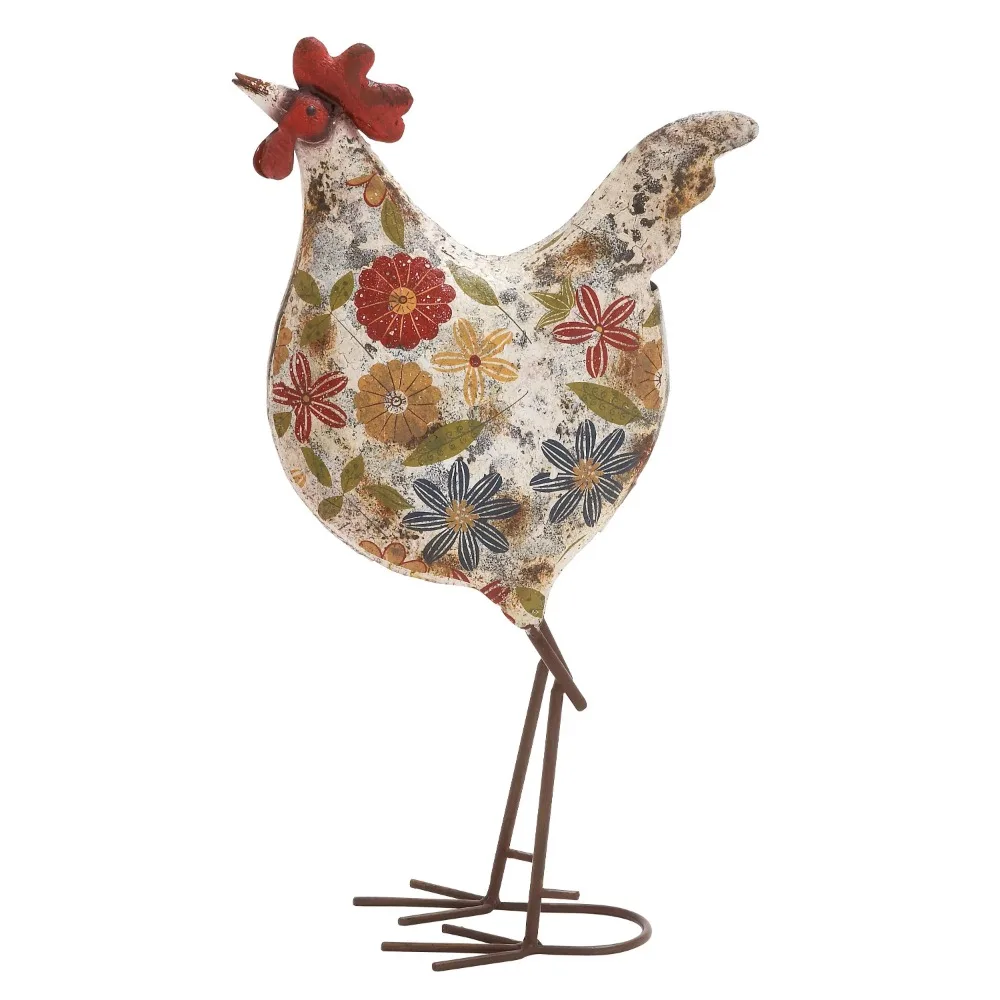 

17" Indoor Outdoor Distressed Standing Rooster Garden Sculpture With U Shaped Feet Sculptures & Figurines Statues and Statues