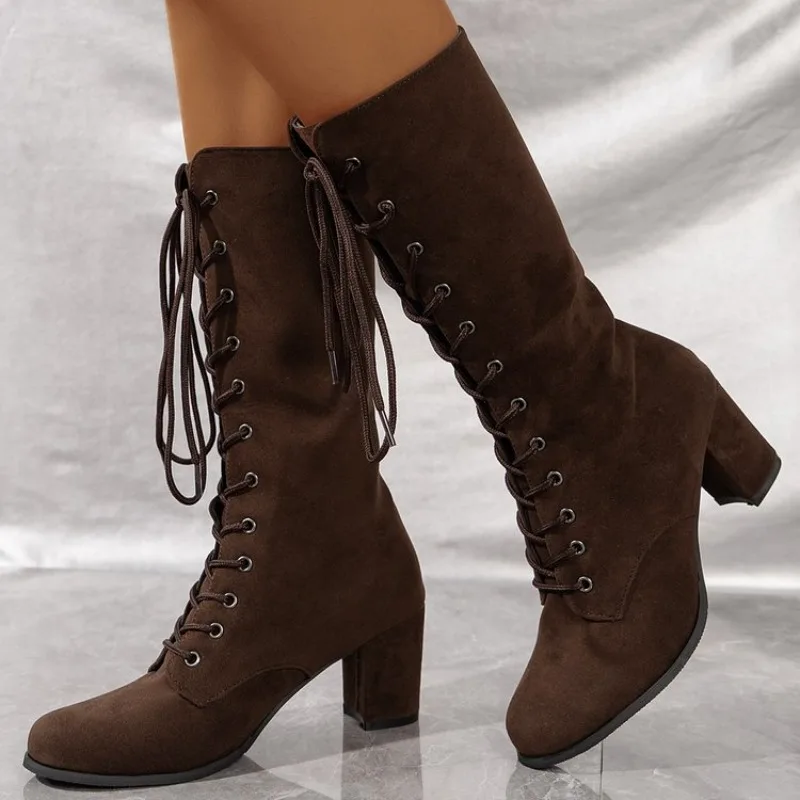 2023 Autumn Winter Women Mid-calf Boots Fashion Square Heel Boots Pointed Toe Combat Boots for Ladies Lace-Up Female Boots
2023 Autumn Winter Women Mid-calf Boots Fashion Square Heel Boots Pointed Toe Combat Boots for Ladies Lace-Up Female Boots