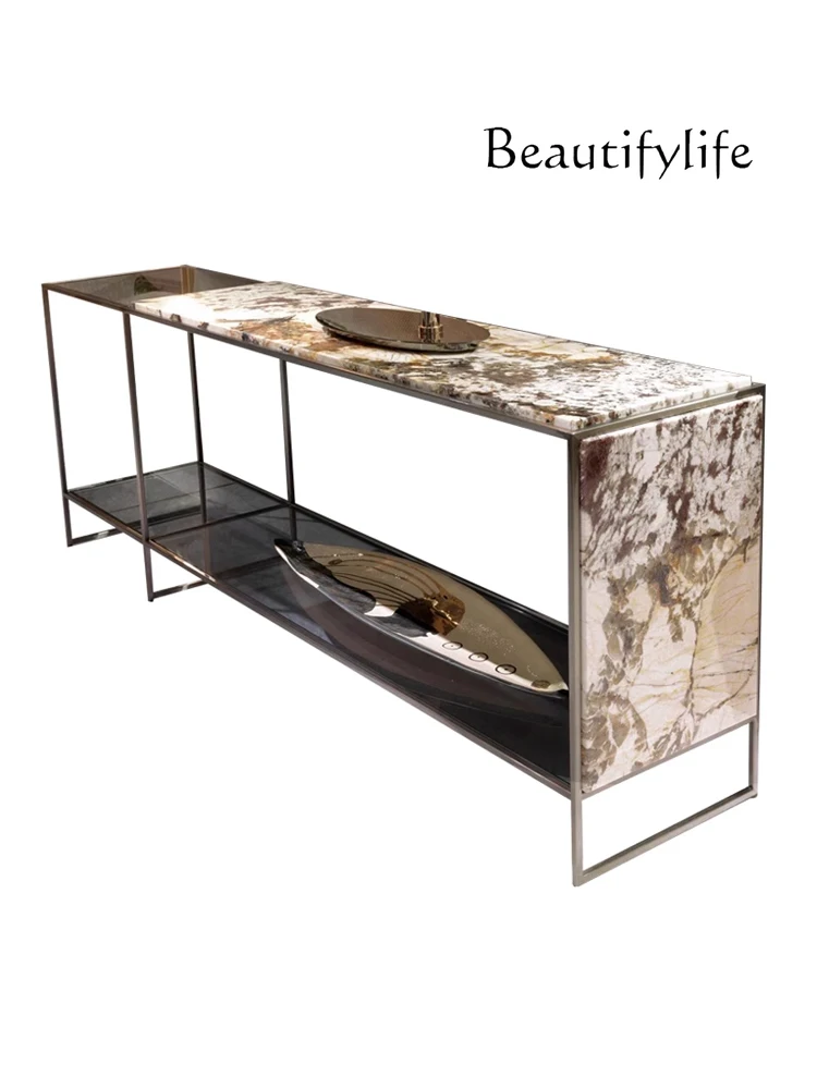 

Light Luxury Italian Minimalist Marble Sofa Tables Cabinet Modern Minimalist Shelf Console Tables