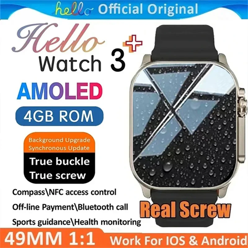 

Original Hello Watch 3 Plus Smart Watch Men AMOLED NFC Compass Smartwatch Always on Display 4GB ROM Local Music for Android IOS