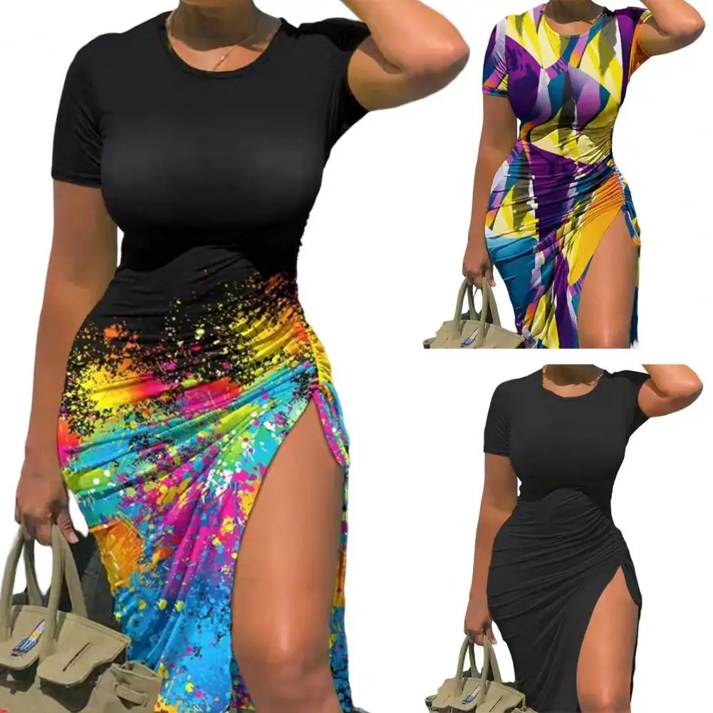 Sexy Skinny Summer Dress Women Fashion Print High Slit Dress Vintage Drawstring Ruched Party Dresses for women 2022 Vestidos
Sexy Skinny Summer Dress Women Fashion Print High Slit Dress Vintage Drawstring Ruched Party Dresses for women 2022 Vestidos