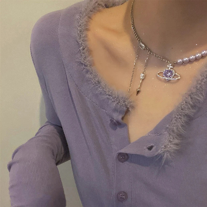 

New Fashion Artificial Pearl Choker Romantic Necklace Collarbone Chain Planet Pendant Necklaces for Women Jewelry Girls Party