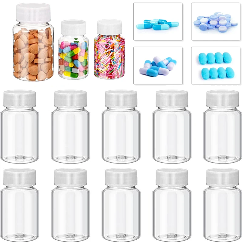 

100pcs 15/20/30/50/60/80/100ML Refillable Plastic Pill Containers Clear Travel Plastic Medicine Bottles Powder Tablet Dispenser