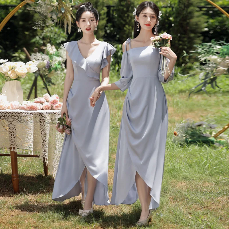 

Gray Satin Bridesmaid Dress for Women New Spring Niche Senior Sisters Group Dress Fairy Daily Style