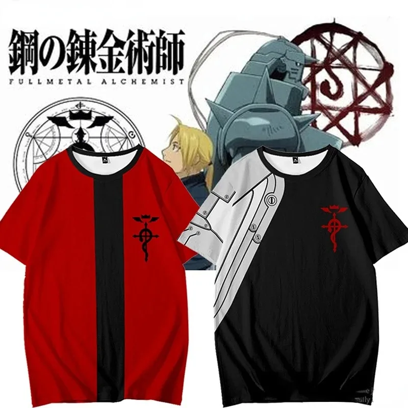 

Anime fullmetal alchemist 3d t shirt men women summer neck short sleeve funny tshirt graphic tees edward elric cosplay costume