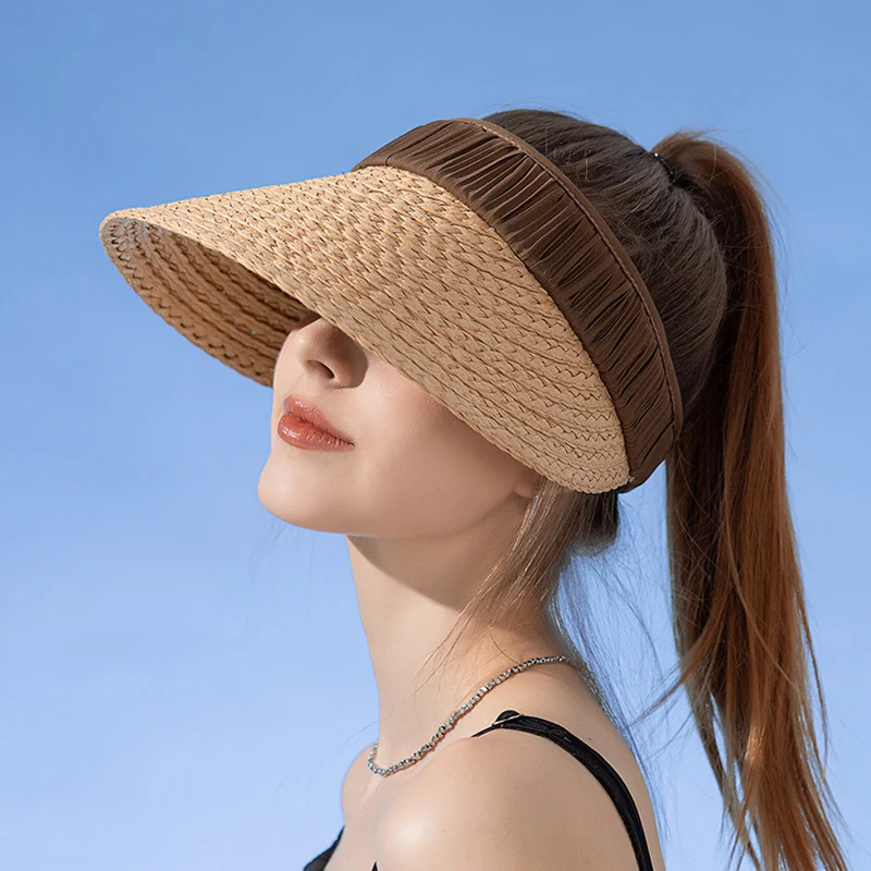 Fashion Women Straw Hat Pleat Design Large Brim UV Protection Sun Hat Elastic Adjustable Empty Top Hat Seaside Summer Beach Cap
Fashion Women Straw Hat Pleat Design Large Brim UV Protection Sun Hat Elastic Adjustable Empty Top Hat Seaside Summer Beach Cap