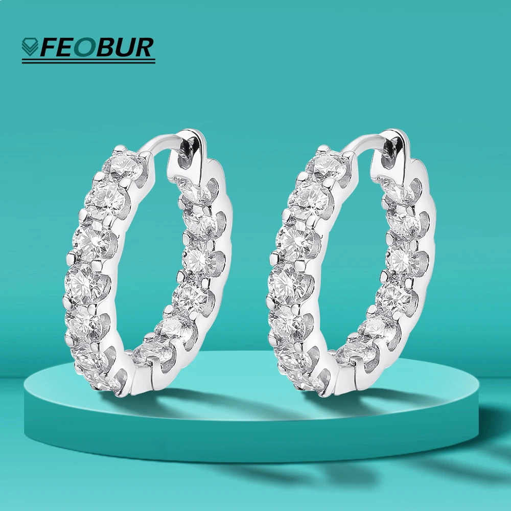 

FEOBUR 2.6 Carat Full Moissanite Hoop Earrings for Women 925 Sterling Silver Plated 18K Gold Earrings Wedding Party Jewelry