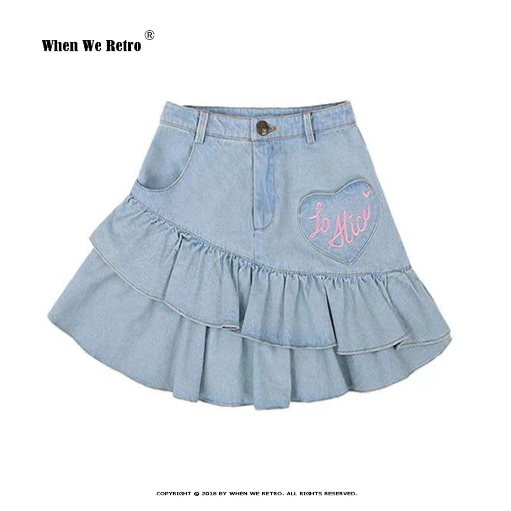 S-4XL Summer A Line Mini Denim Skirt Sweet Preppy Lolita Heart Letter Embroidery JK Uniform Kawaii Ruffle Pleated Skirts RS476
S-4XL Summer A Line Mini Denim Skirt Sweet Preppy Lolita Heart Letter Embroidery JK Uniform Kawaii Ruffle Pleated Skirts RS476