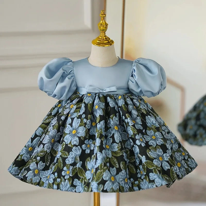 

Short sleeve Infant Gown For Baby Girls 1st Birthday Party Bow Princess Dresses Children Baptism Christening Banquet Clothin