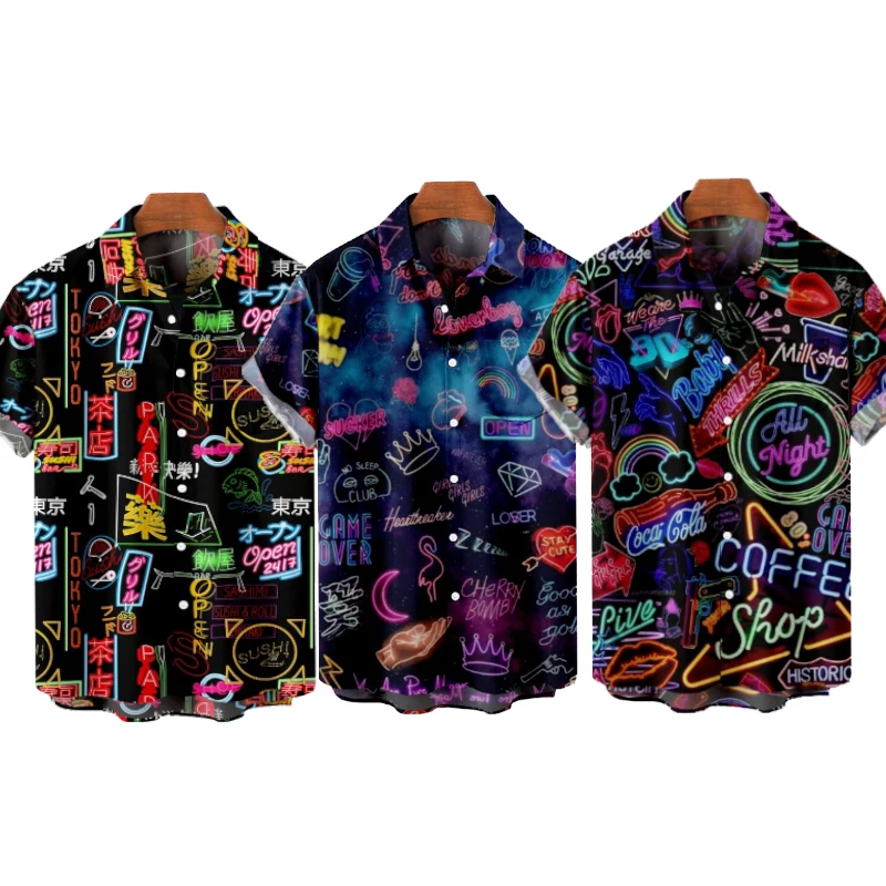 2023 Men's Shirt Y2k hombre Japanese Neon Short Sleeve Shirt Men's Street Hawaiian Beach Vintage Shirt Harajuku Men's Shirt
2023 Men's Shirt Y2k hombre Japanese Neon Short Sleeve Shirt Men's Street Hawaiian Beach Vintage Shirt Harajuku Men's Shirt