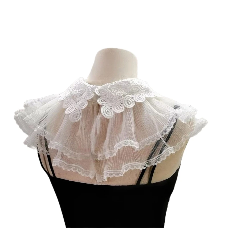 L93F Woman Shirt Sweater Hollow Out Floral Pattern False Collar with Layered Lace
L93F Woman Shirt Sweater Hollow Out Floral Pattern False Collar with Layered Lace