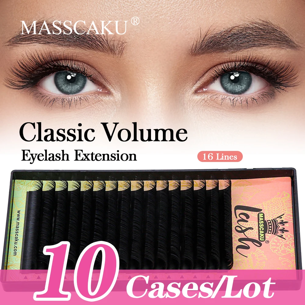 

MASSCAKU Factory Wholesale Eyelashes Extension 10cases/lot 16 Rows C/CC/D/DD/J/M Curl Individual Premium Classic Lashes Makeup T