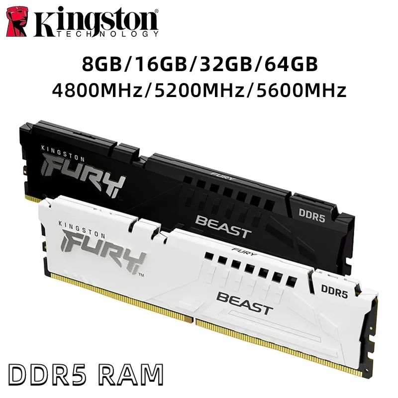 

Kingston FURY Beast DDR5 8GB 16GB 4800MHz 5200MHz 5600MHz Desktop AMD Intel CPU Motherboard 288Pin DIMM PC5-34800 41600 DDR5