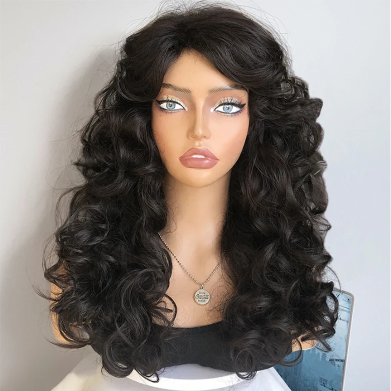 

Black Long Natural Wavy Hair Synthetic Wig With Bang For Women Heat Resistant Fiber Fake Hair Cosplay Lolita Daily Party Use Wig