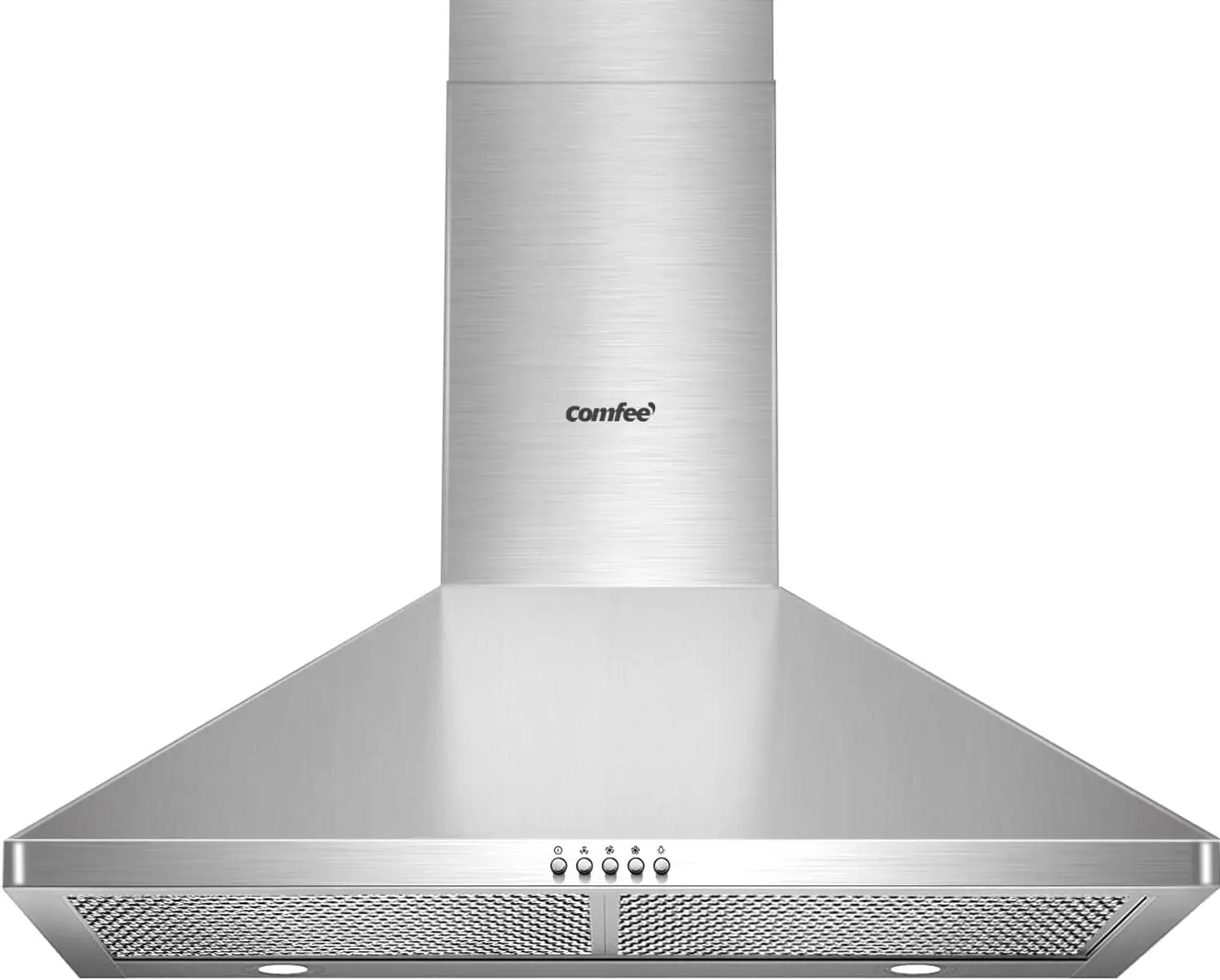 

Ducted Pyramid Range 450 CFM Stainless Steel Wall Mount Vent Hood with 3 Speed Exhaust Fan, 5-Layer Aluminum Permanent Filters