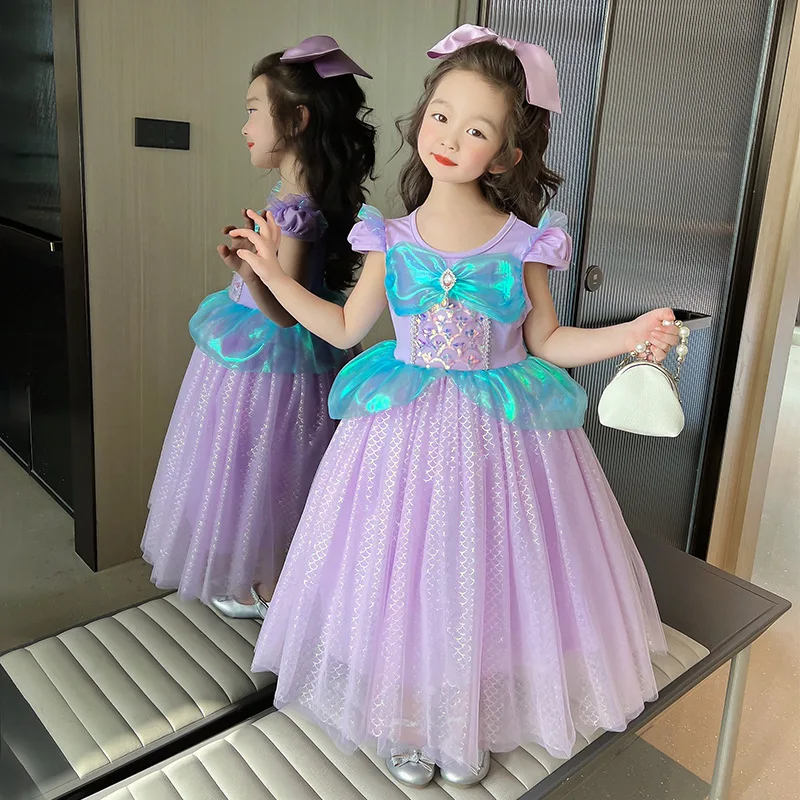 

Платье принцессы с блестками и юбкой-годе для девочек, Новинка лета 2024, женское платье в иностранном стиле с коротким рукавом, платье на день рождения