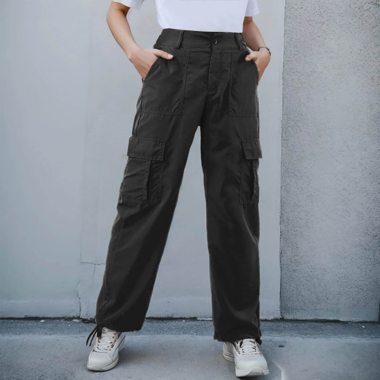 

Women Y2K Cargo Pants High Waist Streetwear Hip Hop Trousers Female Big Pockets Casual Low Waist Drawstring Baggy Sweatpants